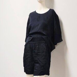 Everlane Black Satin “PJ” Set: Shorts w/Pockets & S/S Top Size: S